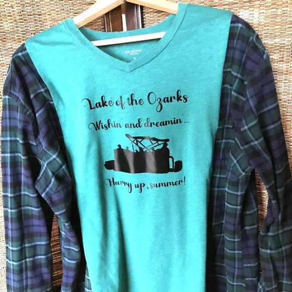 Lake of Ozarks Oversized Graphic Tshirt, M-XL: Boating Theme Flannel Tee Upcycle - Picture 7 of 9